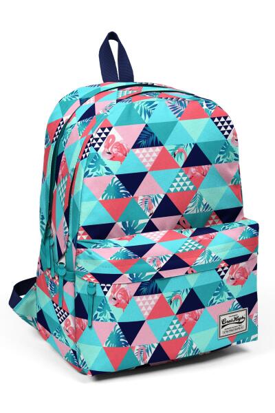 Coral High Su Yeşili Flamingo Desenli Üç Bölmeli Okul Sırt Çantası 23185 - 1