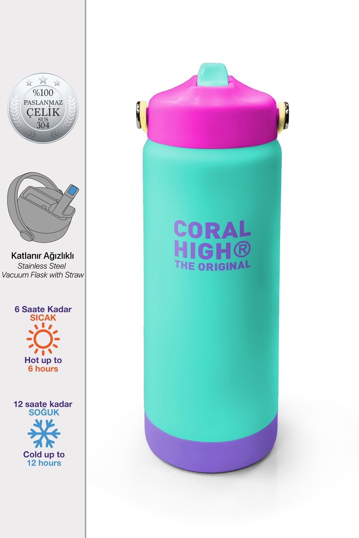 Coral High Su Yeşili Milka Desenli Katlanır Ağızlıklı Çelik Termos 650 ml 38352