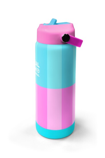 Coral High Turkuaz Pembe Çizgili Desenli Katlanır Ağızlıklı Çelik Termos 650 ml 38381 - 4