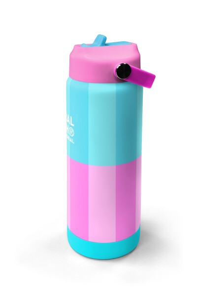 Coral High Turkuaz Pembe Çizgili Desenli Katlanır Ağızlıklı Çelik Termos 650 ml 38381 - 4