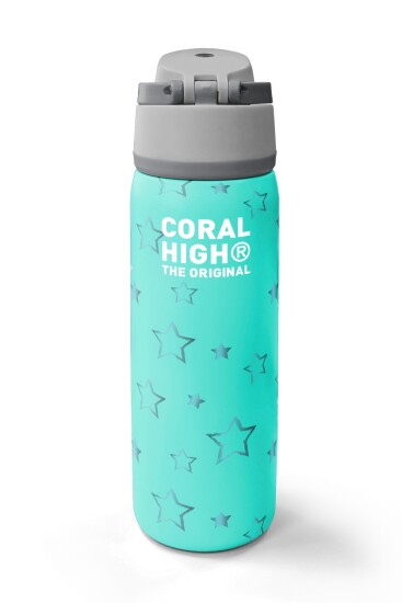 Coral High Turkuaz Yıldız Desenli Pipetli ve Direkt İçim Çelik Termos 800 ml 38593 - 6
