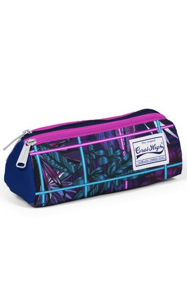 Coral High Lacivert Floral Desenli Üç Bölmeli Kalem Çantası 12260 