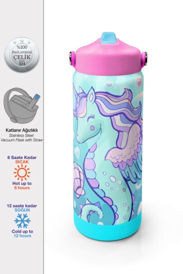 Coral High Unicorn Denizatı Desenli Katlanır Ağızlıklı Çelik Termos 650 ml 38338 - Coral High