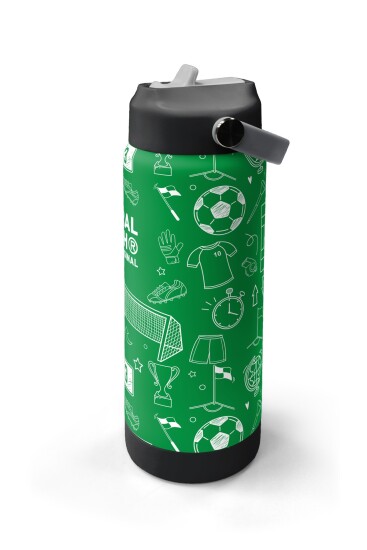 Coral High Yeşil Futbol Desenli Katlanır Ağızlıklı Çelik Termos 650 ml 38329 - 4