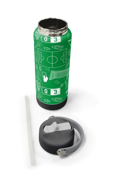 Coral High Yeşil Futbol Desenli Katlanır Ağızlıklı Çelik Termos 650 ml 38329 - 5