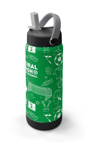 Coral High Yeşil Futbol Desenli Katlanır Ağızlıklı Çelik Termos 650 ml 38329 - 2