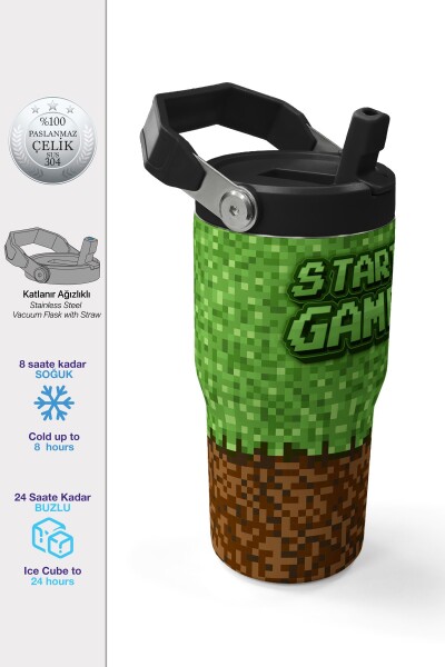 Coral High Yeşil Kahverengi High Craft Desenli Katlanır Ağızlıklı Çelik Termos 600ml 38916 - 1