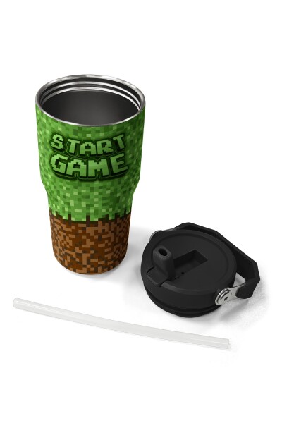 Coral High Yeşil Kahverengi High Craft Desenli Katlanır Ağızlıklı Çelik Termos 600ml 38916 - 7