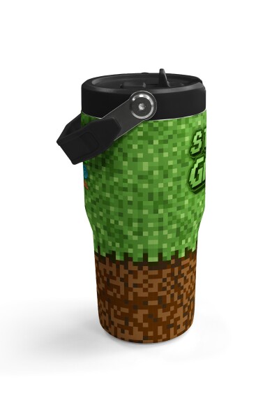 Coral High Yeşil Kahverengi High Craft Desenli Katlanır Ağızlıklı Çelik Termos 600ml 38916 - 4