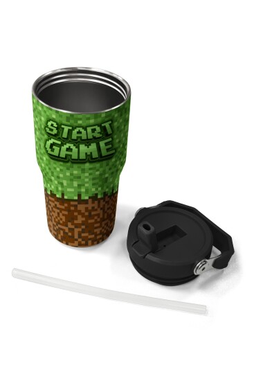 Coral High Yeşil Kahverengi High Craft Desenli Katlanır Ağızlıklı Çelik Termos 600ml 38916 - 7