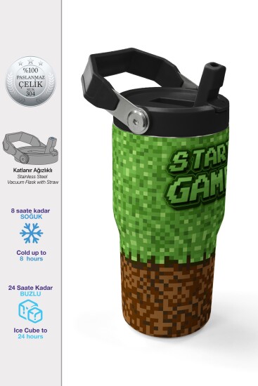 Coral High Yeşil Kahverengi High Craft Desenli Katlanır Ağızlıklı Çelik Termos 600ml 38916 