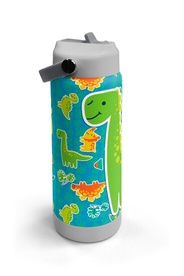 Coral High Yeşil Mavi Dinozor Desenli Katlanır Ağızlıklı Çelik Termos 650 ml 38395 - 3