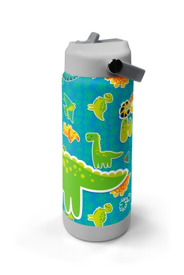 Coral High Yeşil Mavi Dinozor Desenli Katlanır Ağızlıklı Çelik Termos 650 ml 38395 - 4