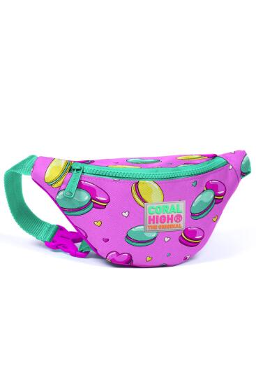 Coral High Kids Açık Pembe Su Yeşili Makaron Desenli Bel Çantası 22557 
