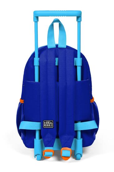 Minik Yuva Çekçekli Sırt Çantası Fosforlu Sarı Saks Motorsiklet Desenli İki Bölmeli 24042 - 4