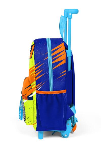 Minik Yuva Çekçekli Sırt Çantası Fosforlu Sarı Saks Motorsiklet Desenli İki Bölmeli 24042 - 6