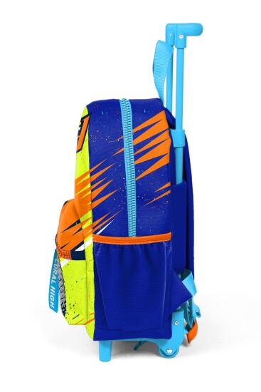 Minik Yuva Çekçekli Sırt Çantası Fosforlu Sarı Saks Motorsiklet Desenli İki Bölmeli 24042 - 6