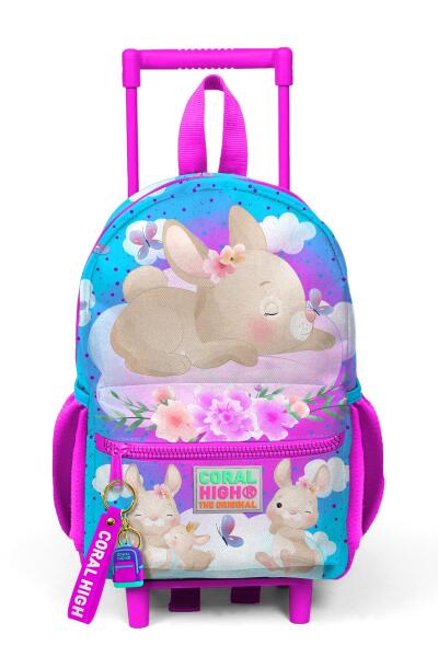 Minik Yuva Çekçekli Sırt Çantası Mavi Pembe Tavşan Desenli İki Bölmeli 24036 - 3