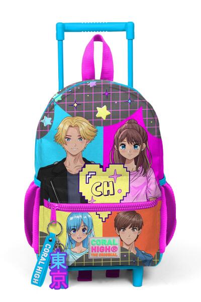 Minik Yuva Çekçekli Sırt Çantası Gri Mavi Pembe Anime Desenli İki Bölmeli 24037 - 3