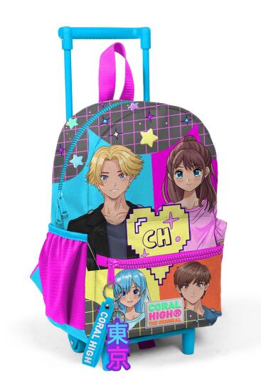 Minik Yuva Çekçekli Sırt Çantası Gri Mavi Pembe Anime Desenli İki Bölmeli 24037 