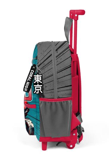 Minik Yuva Çekçekli Sırt Çantası Gri Nefti Anime Motorsiklet Desenli İki Bölmeli 24064 - 7