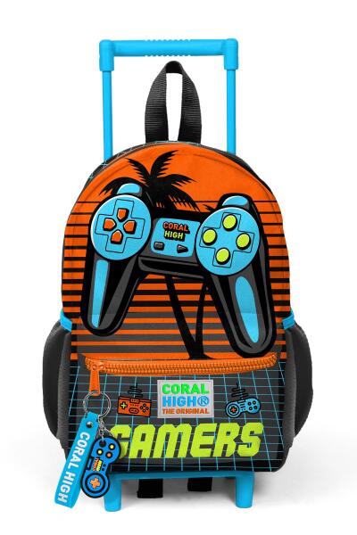 Minik Yuva Çekçekli Sırt Çantası Gri Turuncu Gamer Desenli İki Bölmeli 24046 - 3