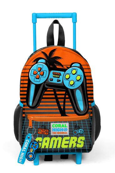 Minik Yuva Çekçekli Sırt Çantası Gri Turuncu Gamer Desenli İki Bölmeli 24046 - 3