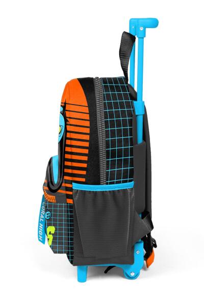 Minik Yuva Çekçekli Sırt Çantası Gri Turuncu Gamer Desenli İki Bölmeli 24046 - 6