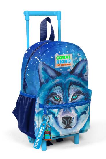 Minik Yuva Çekçekli Sırt Çantası Lacivert Mavi Kurt Desenli İki Bölmeli 24043 