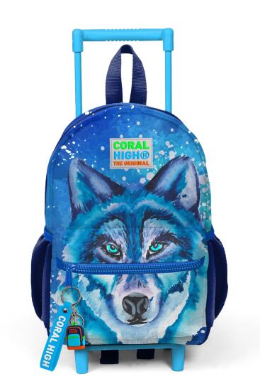 Minik Yuva Çekçekli Sırt Çantası Lacivert Mavi Kurt Desenli İki Bölmeli 24043 - 3