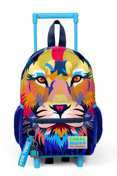 Minik Yuva Çekçekli Sırt Çantası Lacivert Saks Aslan Desenli İki Bölmeli 24041 - 3