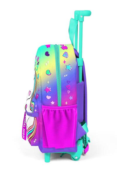 Minik Yuva Çekçekli Sırt Çantası Lavanta Su Yeşili Unicorn Desenli İki Bölmeli 24029 - 6