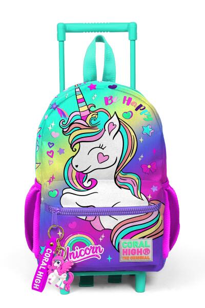 Minik Yuva Çekçekli Sırt Çantası Lavanta Su Yeşili Unicorn Desenli İki Bölmeli 24029 - 3