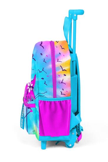 Minik Yuva Çekçekli Sırt Çantası Mavi Pembe Flamingo Desenli İki Bölmeli 24030 - 6