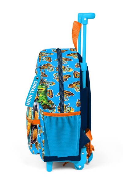 Minik Yuva Çekçekli Sırt Çantası Mavi Turuncu Dinozor Desenli İki Bölmeli 24071 - 2