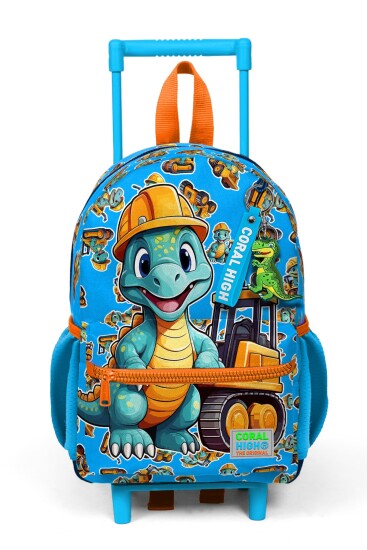 Minik Yuva Çekçekli Sırt Çantası Mavi Turuncu Dinozor Desenli İki Bölmeli 24071 - 6