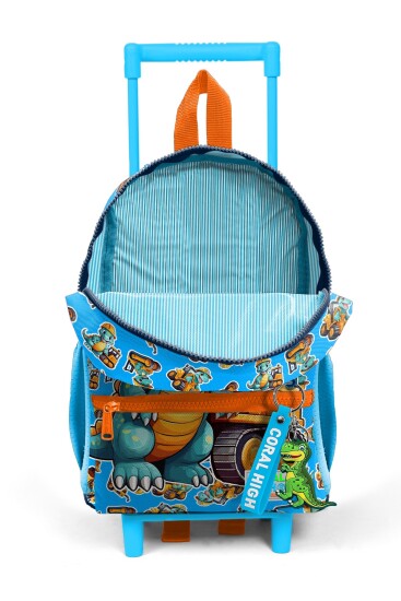 Minik Yuva Çekçekli Sırt Çantası Mavi Turuncu Dinozor Desenli İki Bölmeli 24071 - 3