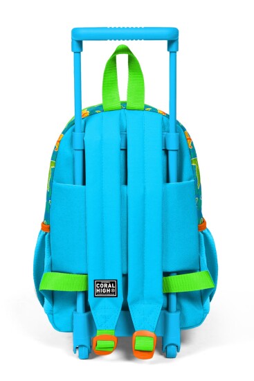 Minik Yuva Çekçekli Sırt Çantası Mavi Yeşil Dinozor Desenli İki Bölmeli 24070 - 4