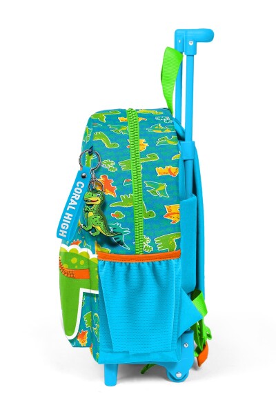 Minik Yuva Çekçekli Sırt Çantası Mavi Yeşil Dinozor Desenli İki Bölmeli 24070 - 2