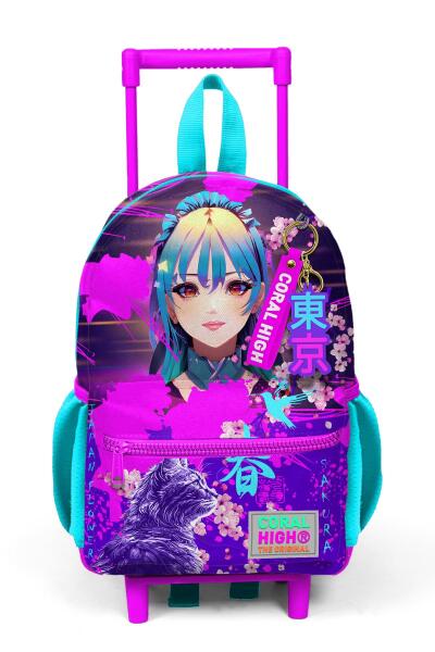 Minik Yuva Çekçekli Sırt Çantası Mor Pembe Anime Kedi Desenli İki Bölmeli 24053 - 6