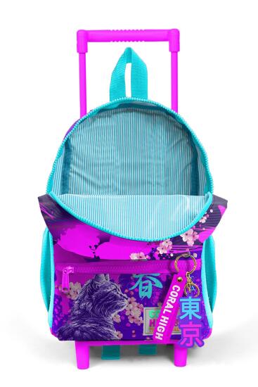 Minik Yuva Çekçekli Sırt Çantası Mor Pembe Anime Kedi Desenli İki Bölmeli 24053 - 3