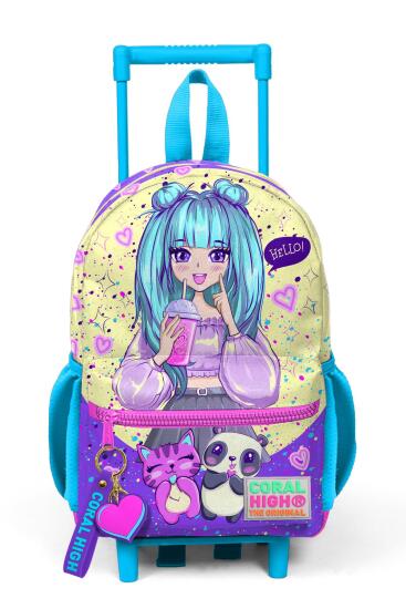 Minik Yuva Çekçekli Sırt Çantası Mor Pembe Anime Kız Desenli İki Bölmeli 24035 - 3