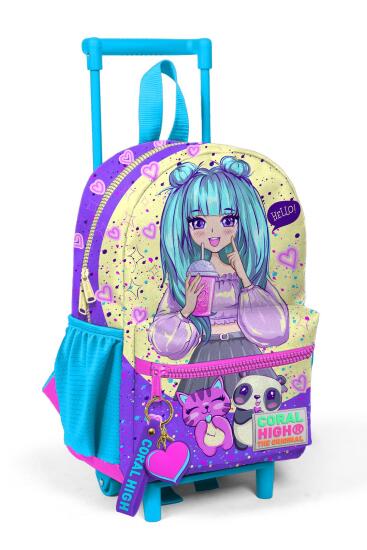 Minik Yuva Çekçekli Sırt Çantası Mor Pembe Anime Kız Desenli İki Bölmeli 24035 
