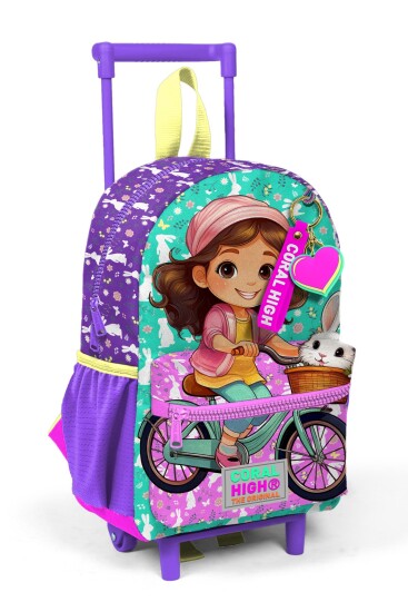 Minik Yuva Çekçekli Sırt Çantası Mor Pembe Bisikletli Kız Desenli İki Bölmeli 24069 - Coral High