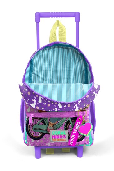 Minik Yuva Çekçekli Sırt Çantası Mor Pembe Bisikletli Kız Desenli İki Bölmeli 24069 - 3