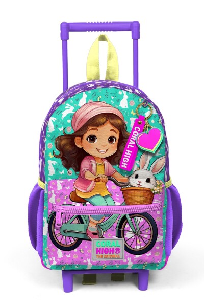 Minik Yuva Çekçekli Sırt Çantası Mor Pembe Bisikletli Kız Desenli İki Bölmeli 24069 - 6