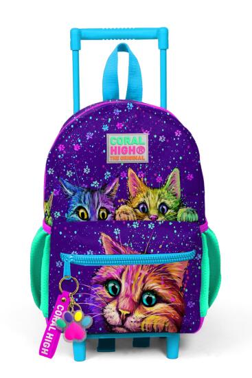 Minik Yuva Çekçekli Sırt Çantası Mor Pembe Kedi Desenli İki Bölmeli 24032 - 3