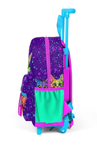 Minik Yuva Çekçekli Sırt Çantası Mor Pembe Kedi Desenli İki Bölmeli 24032 - 6