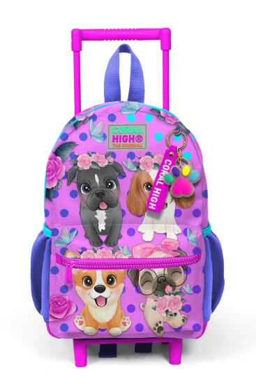 Minik Yuva Çekçekli Sırt Çantası Pembe Köpek Desenli İki Bölmeli 24050 - 6