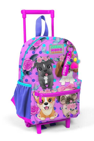 Minik Yuva Çekçekli Sırt Çantası Pembe Köpek Desenli İki Bölmeli 24050 